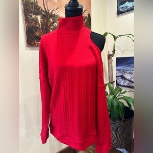 NWT GRACE & EMMA RED ONE SHOULDER OFF LONG SWEATER TURTLE NECK